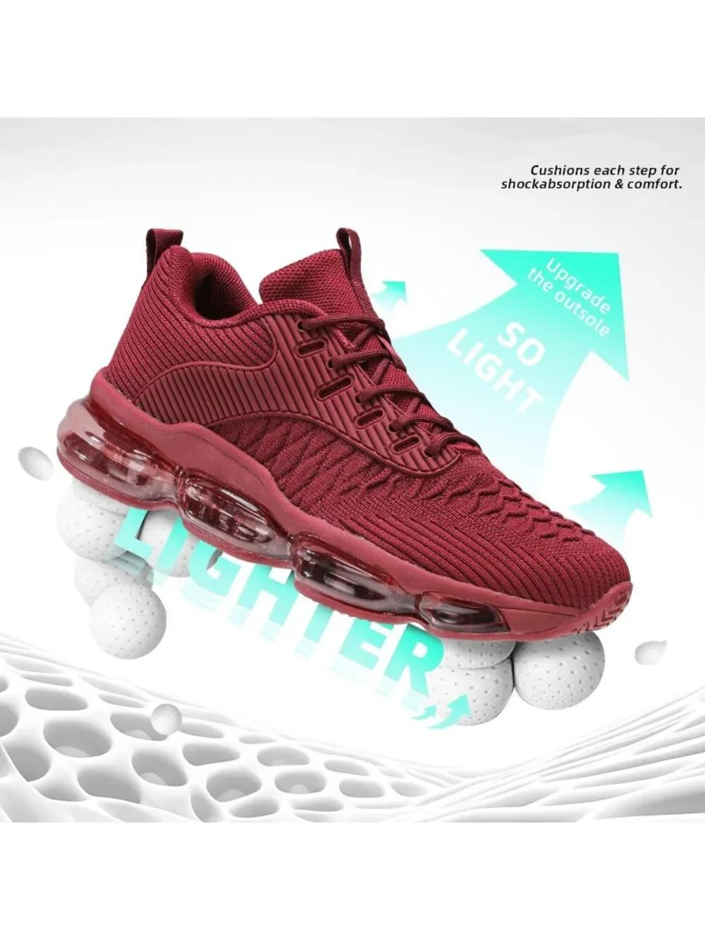 🆕Women's Dark Red Walking Running Shoes Air Cushion Breathable Sneakers